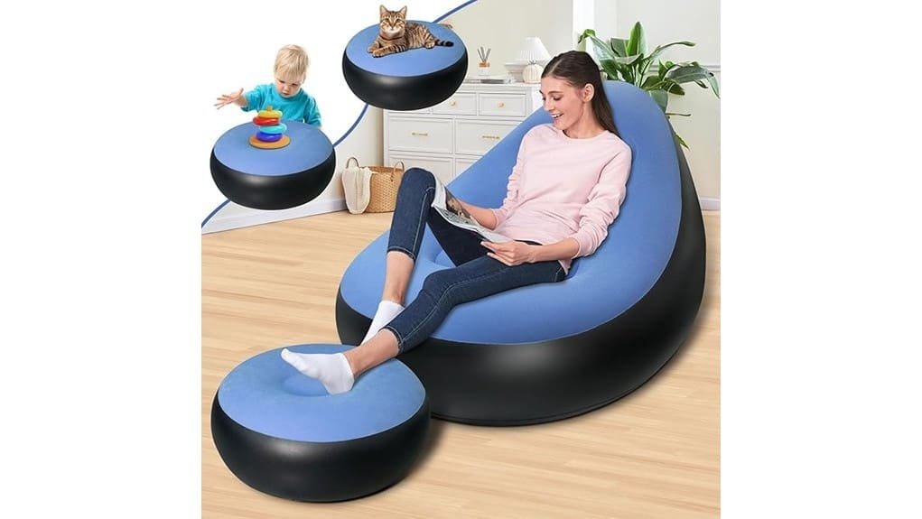 blue seaslep inflatable chair with ottoman