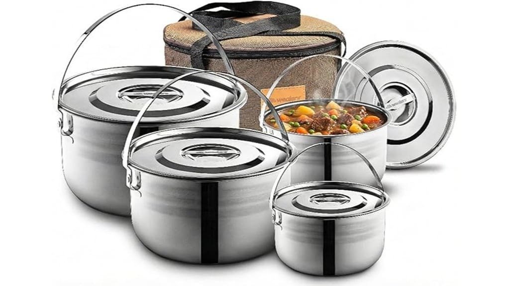 compact stainless steel camping cookware
