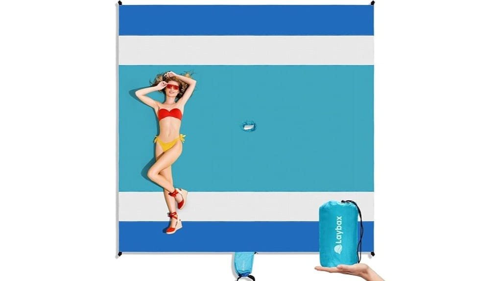 large blue sandproof beach blanket