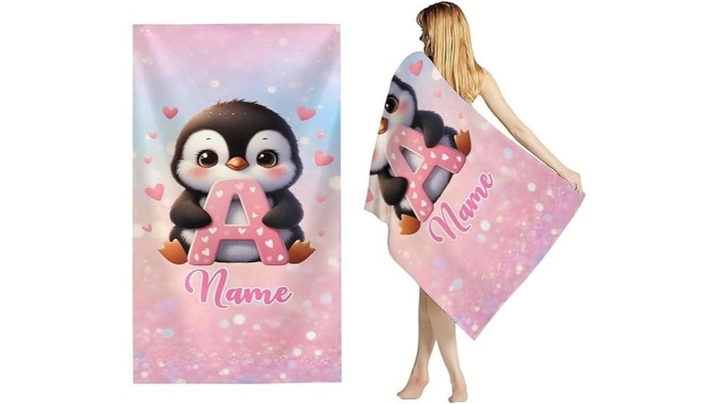 personalized penguin girls beach towel