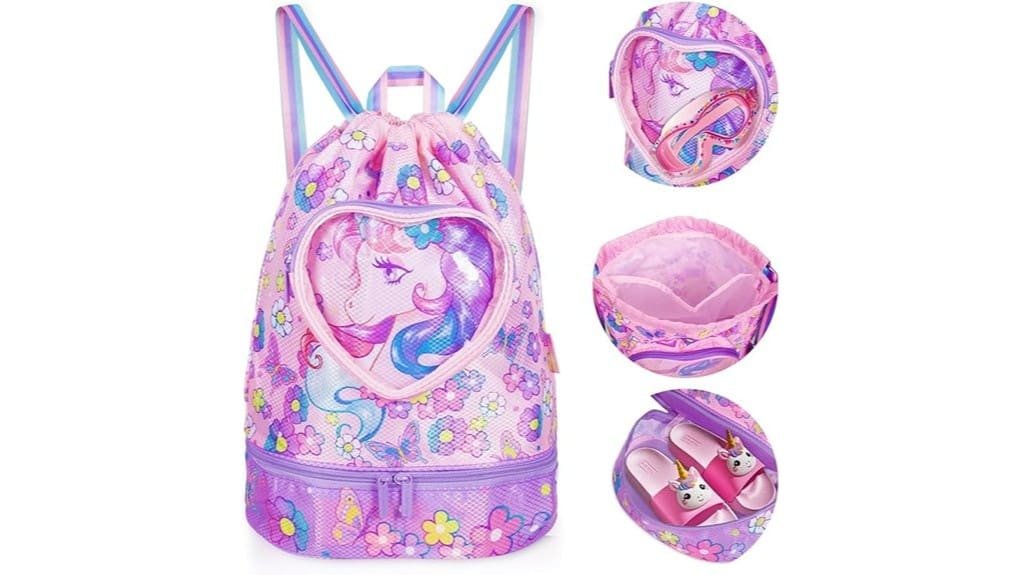 unicorn themed girls drawstring backpack